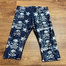 Terez x Soulcycle Girls Yoga Capris Navy Blue Silver Skull Stars Size Large - $17.82