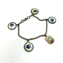 Vintage Signed Sterling AmCo Inlay Enamel Fish and Shield Charms Bracelet 6 3/4 - £71.22 GBP