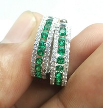 Vintage 1.15Ct Lab-Created Smaragd &amp; Diamant Creolen 14K Weiß Vergoldet - £139.16 GBP
