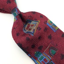 Ermenegildo Zegna Italy Red Turquoise Black Tie Silk Geometric Deco #I22/F Vtg - £13.52 GBP