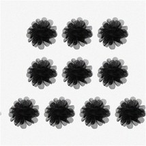 Chic Noir Blooms - 2.8&quot; Chiffon Flowers: 10 Pcs Mesh Fabric - £19.25 GBP