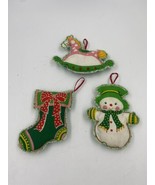 Lot of 3 Vintage Hand Sewn Fabric Christmas Ornaments Snowman Stocking a... - £10.38 GBP