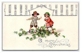 Children Playing Holly Merry Christmas Silver Foil Embossed UNP DB Postcard R10 - £5.14 GBP