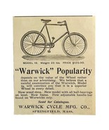 Warwick Cycle Co Bicycle 1894 Advertisement Victorian Bike Popularity AD... - $371.04 MXN