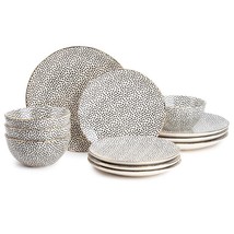 12 Piece Dinnerware Starter Set Thyme &amp; Table&#39;s Polka Dot Stoneware Dishes - £55.04 GBP