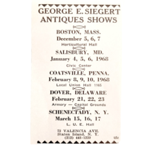 1967 George Siegert Antique Shows Advertisement MA MD PA DE NY 1968 Even... - $19.99