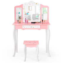 Kids Vanity Set Toddler Pretend Beauty Makeup Dressing Table Pink - £140.43 GBP