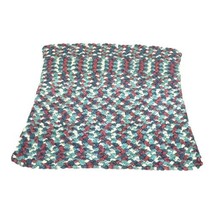 Vintage Handmade Multi Colored Crocheted Baby Lap Blanket 33X38” Blue Green Pink - £25.74 GBP