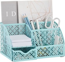 Annova Mesh Desk Organizer Office With 7 Compartments + Drawer/Desk, Turquoise - $38.99