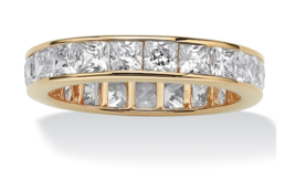 Princess Cut Cz Eternity Gp Ring 18K Gold Sterling Silver 5 6 7 8 9 10 - £239.75 GBP