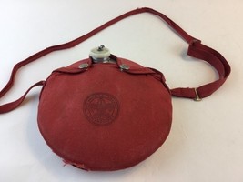 Official Vtg Boy Scout Canteen Red Cotton  Cover BS Logo Aluminum Camping - $15.58