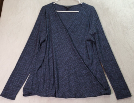 Rock &amp; Republic Crossover Top Womens Size XL Blue Rayon Long Sleeve Wrap V Neck - £13.98 GBP