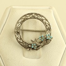 Vintage sterling silver Retro art deco FILIGREE bow turquoise beads BROOCH pin - £23.65 GBP