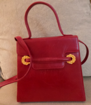 Carlos Falchi Red Leather Top Handle Handbag &amp; detachable Cross Body Strap VG+ - £101.49 GBP