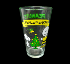 Peanuts Charlie Brown Snoopy Glass Tumbler  Peace on Earth Christmas Woodstock - $14.97