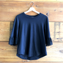 L - See By Chloe Black 3/4 Sleeve Top w/ Ruffled Swiss Dot Cuffs 0517NL - £59.95 GBP