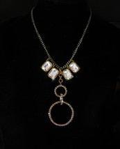 Rhinestone charm necklace choker 75 sparkling pave stones gunmetal eternity  rin - £44.10 GBP