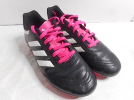 Adidas Black and White Youth Male Baseball Cleats Size 4 Pink Laces Pink Bottoms - $23.99