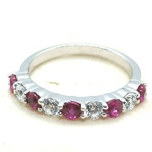 7/8ct Lab-Created Ruby &amp; White Sapphire Band Ring 14K White Gold Plated Silver - £39.72 GBP