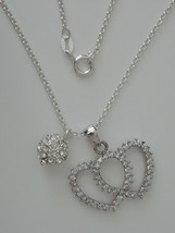 CZ Enhanced Sterling Double Heart and Ball Pendants w/ 16” 1.7 mm Sterling Silve - £69.54 GBP
