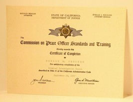 Vintage Peace Officers Standards &amp; Training Certificate 1972   - $9.89