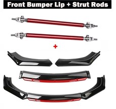 For Audi A4 S4 RS4 B8 B9 Glossy Black/Red Front Bumper Lip Splitter + Strut Rods - £63.21 GBP