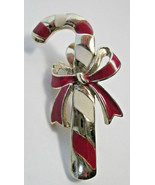 Christmas Candy Cane Brooch ENAMEL Pin Marked THAILAND  2&quot; Vintage Red W... - $15.00