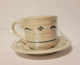 Longaberger Pottery Woven Traditions Teacup Mug &amp; Saucer Heritage Green NEW NOS - $24.99
