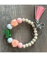 Cutey Cactus Wood and Silicone Tassel Beaded Wristlet Keychain Bag Charm - $327.44 MXN