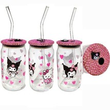 Kuromi Sanrio Hello Kitty Glass Tumbler Cup 16oz Pink Design - £12.57 GBP