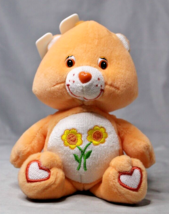 Care Bear Friend Bear Peach 8 Inch Plush Yellow Flowers 2004 - £11.47 GBP