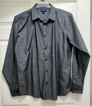 London Fog Mens L Button Up Shirt Gray Long Sleeve Casual Dress Shirt Co... - £21.22 GBP