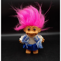 Vintage Russ Troll 5&quot; Doll Chearleader with Outfit and Pom Poms Pink Hair - £9.64 GBP