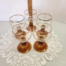 Vtg Set of 5 Roemer Style Amber Ribbed Stem Wine Glasses w/Etched Grape ... - £23.16 GBP