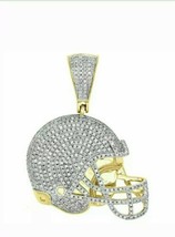10K Yellow Gold Plated Diamond Football Helmet Pendant 1.40&quot; Pave Charm 2.90 CT - £143.37 GBP