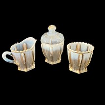 Northwood White Opalescent Drapery Table Set Sugar Creamer Spooner Circa 1900&#39;s - $100.02