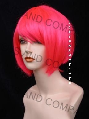 HOT PINK Bob Straight Wig Tapered Back Bangs Theatrical Anime Emo Clue - $55.95