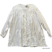 Soft Surroundings Relaxed Boho Chic Tunic White Long Sleeve Embroidered ... - £27.62 GBP