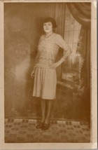 RPPC Woman 1920s Fashions Buster Brown Dutch Cut Hair Studio Photo Postcard B22 - £8.07 GBP