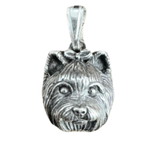 SS Yorkshire Terrier w/bow Bark Beads Pendant - $68.00