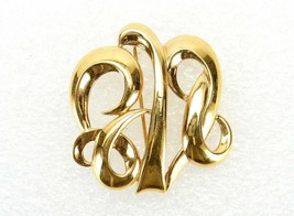 Vintage Costume Jewelry, Gold Tone Monogram Style Brooch, Signed Monet PIN83 - £10.14 GBP
