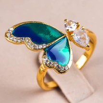 Fantasy Blue Butterfly Wings Rings Gold Open Finger Rings Charms Jewelry Fashion - £7.44 GBP