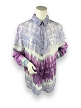 Soft Surroundings Purple Tie Dye Silk Top Blouse Shirt Boho Long Sleeve Size L - £20.64 GBP