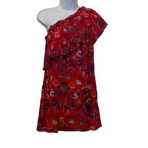 Umgee Womens Small Red Floral One Shoulder Ruffle Mini Dress - £15.06 GBP