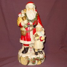 Vintage Santa Claus with Little Girl Toys Ceramic 16&quot; Figurine Holiday - £61.72 GBP