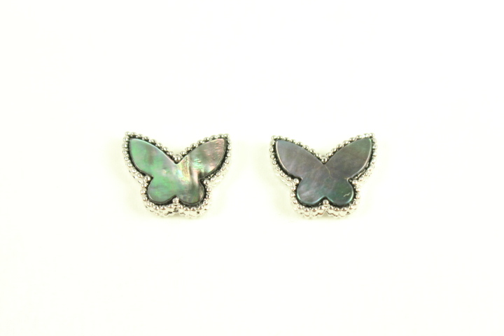 Mini Silver Plated Gray Mother Of Pearl Butterfly Earrings