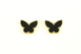Mini Gold Onyx Butterfly Earrings. Gold Plated Over Surgical Steel - £23.43 GBP