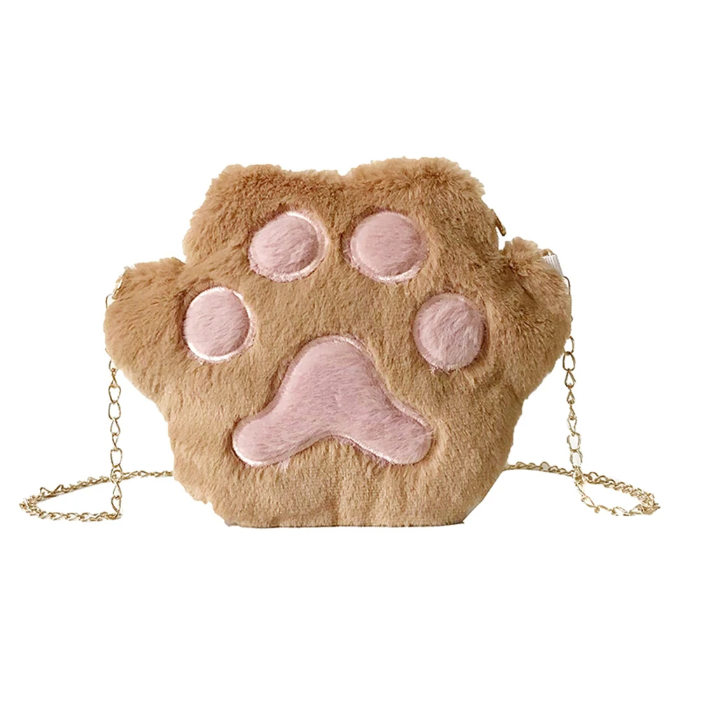 New Cute Cat Paw  Bag  Cat Bag Plush s Zipper Handbags Bags Female Fashion Stora - £49.08 GBP