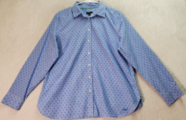 Talbots Shirt Women Petite Large Blue Polka Dot Long Sleeve Collared Button Down - £16.15 GBP