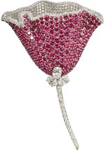 Gorgeous 18k White Gold Ruby and Diamond Floral Brooch 11.50 CTW - $6,780.17